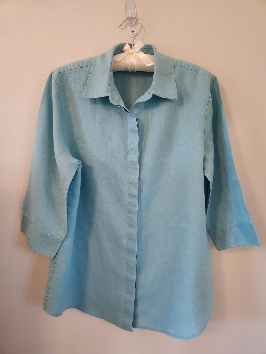 Nordstrom Linen Light Blue Button-Front Shirt